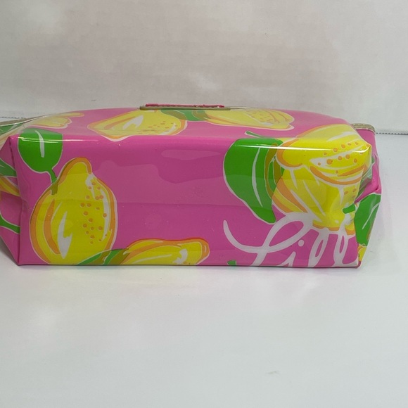Lilly Pulitzer by Estee Lauder Pink and Lemons Zip Cosmetic Bag Gold Trim - Picture 7 of 11